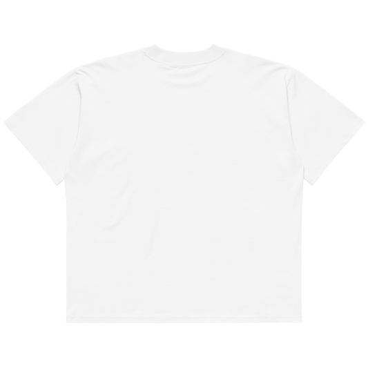 Mens white t-shirt with unique design.